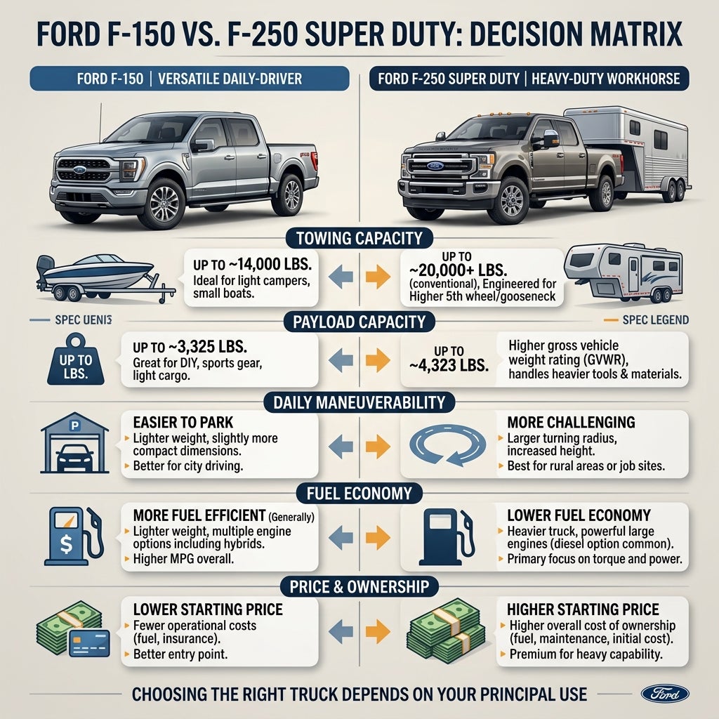 F-150 vs F-250 Super Duty for Daily Driving: Direct Bottom-Line Comparison