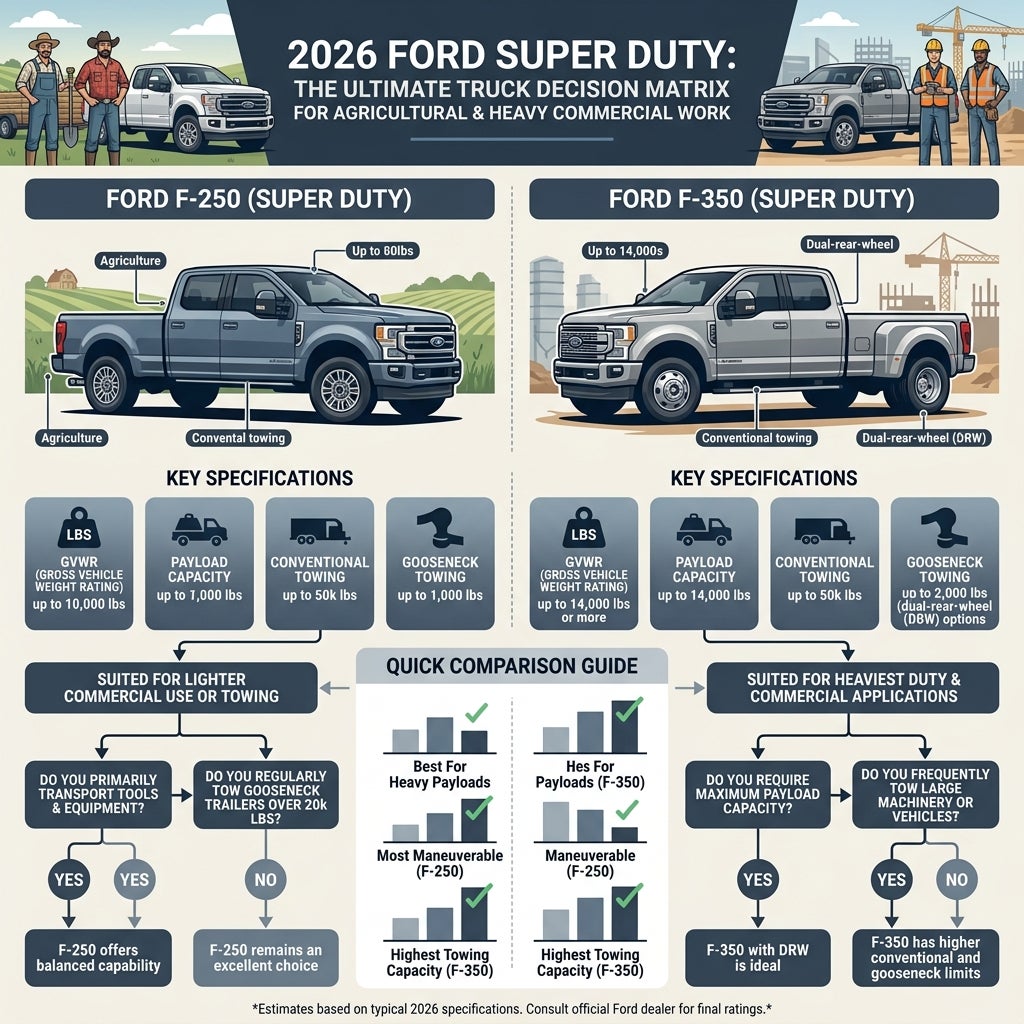 2026 Ford F-250 vs. F-350 Capability: How Towing and Payload Differ With the Same Engine
